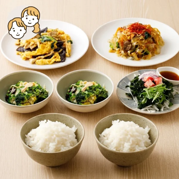 中華炒めとチャプチェのアジアン主食・主菜・副菜セット (大人2人)