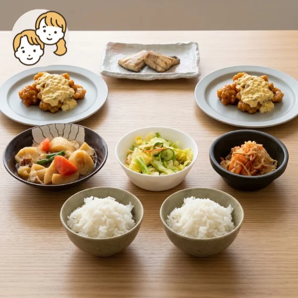 ほっけとチキン南蛮の主食・主菜・副菜セット (大人2人)