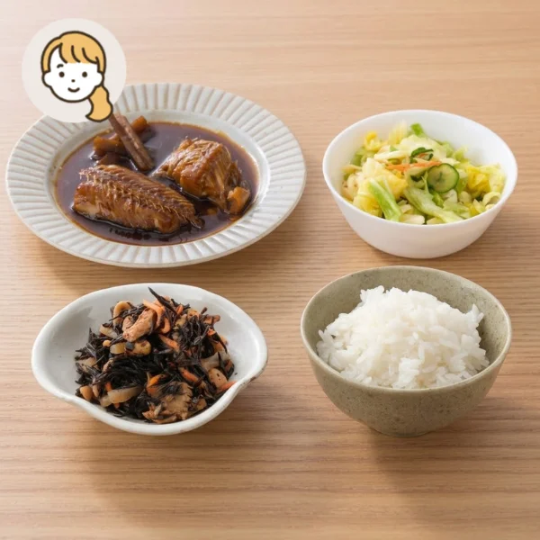 ほっけごぼう煮の和風主食・主菜・副菜セット (大人1人)