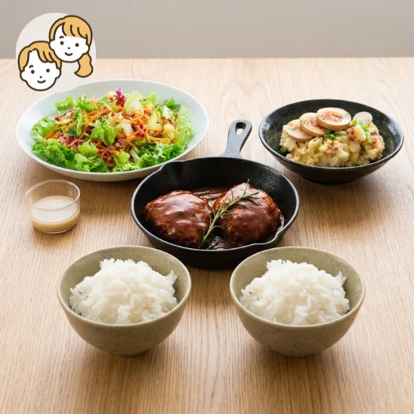 紀ノ国屋ハンバーグと彩りサラダの主食・主菜・副菜セット (大人2人)