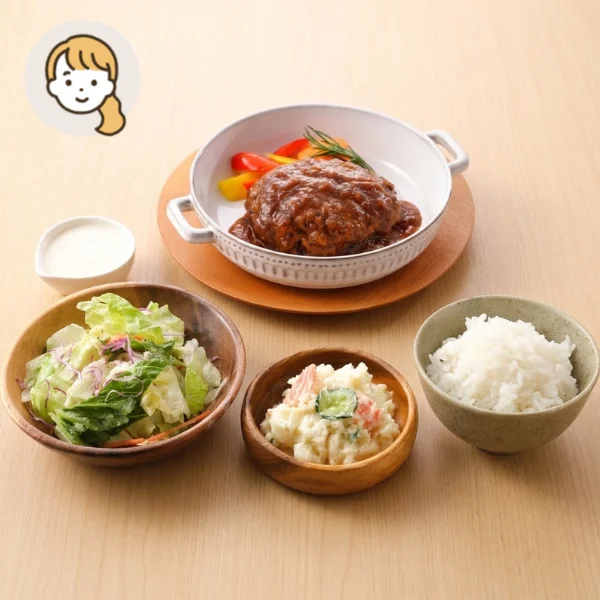 牛たんハンバーグと彩りサラダの主食・主菜・副菜セット (大人1人)