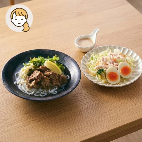 旨み牛すじフォーの主食・主菜・副菜セット (大人1人)