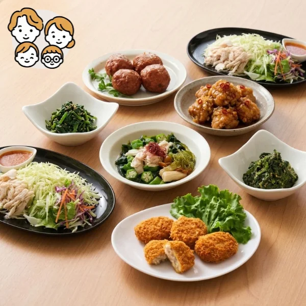 中華風肉団子と揚げ鶏の満足主菜・副菜セット (ファミリー)