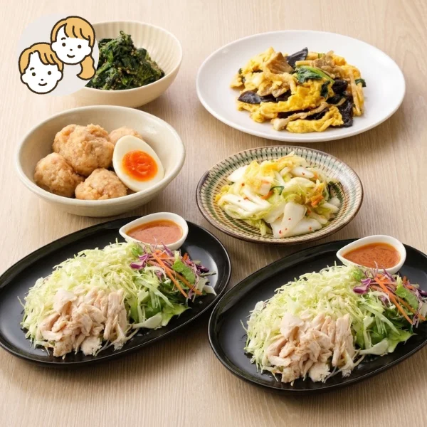 中華炒めと棒棒鶏の主菜・副菜セット (大人2人)