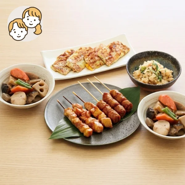 やきとりとほっこり和惣菜の主菜・副菜セット (大人2人)