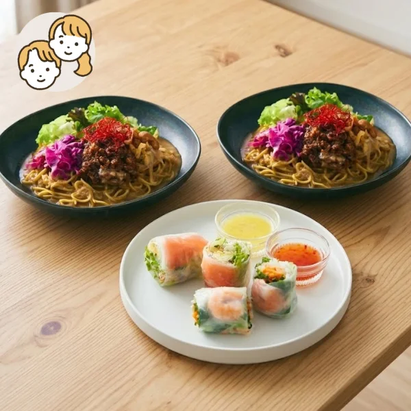 担々麺と生春巻きの主食・主菜・副菜セット (大人2人)