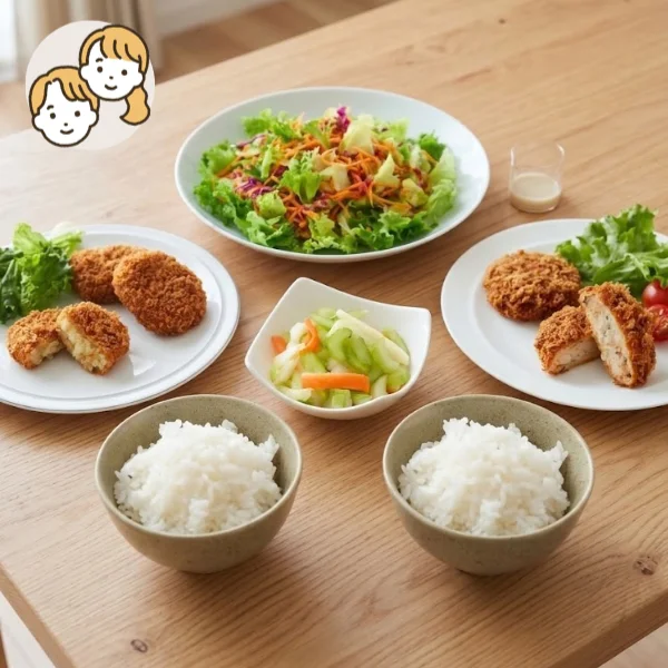 海鮮カツ＆コロッケの彩り主食・主菜・副菜セット (大人2人)