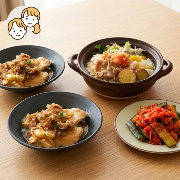 肉豆腐と豚しゃぶ鍋の主菜・副菜セット (大人2人)