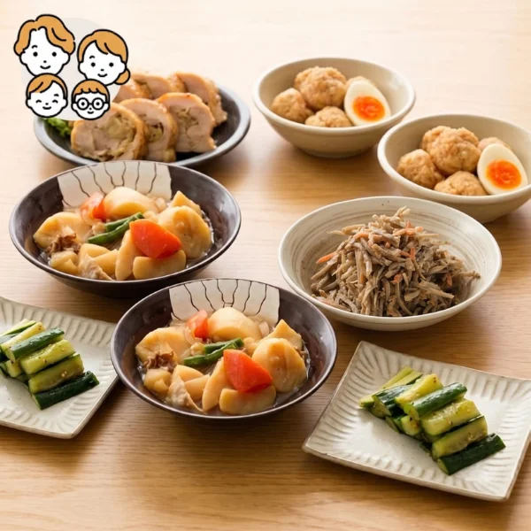鶏肉生姜巻きとふわふわつくねの主菜・副菜セット (ファミリー)