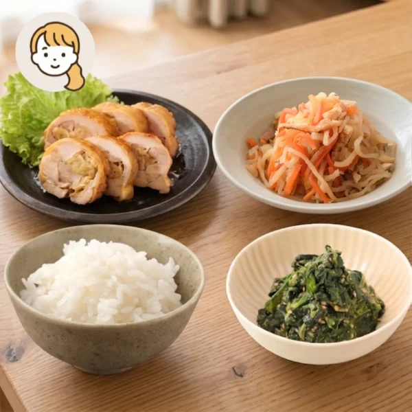 鶏てり巻きのさっぱり和風主食・主菜・副菜セット (大人1人)