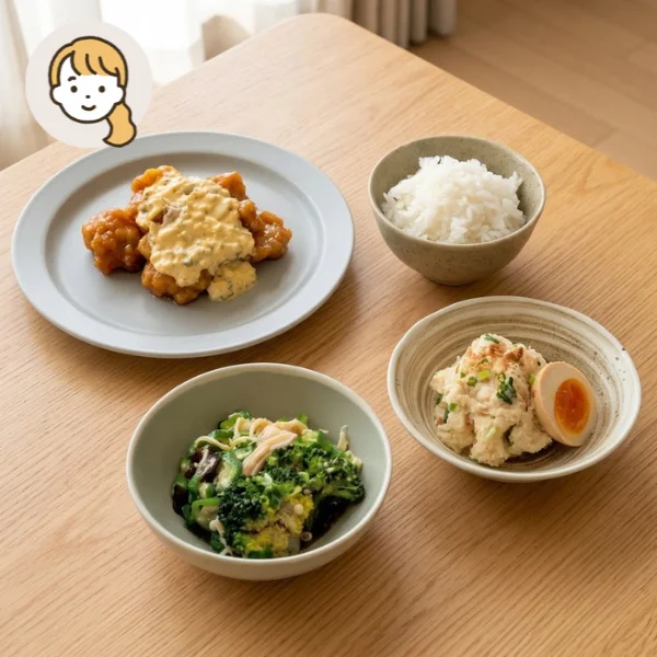 チキン南蛮と蒸し鶏オクラの主食・主菜・副菜セット (大人1人)