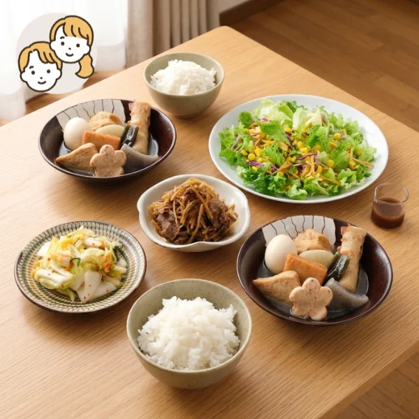 おでんと牛肉きんぴらの主食・主菜・副菜セット (大人2人)