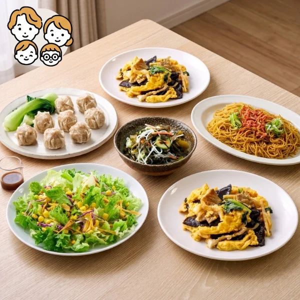 中華炒めと大粒焼売の主菜・副菜セット (ファミリー)