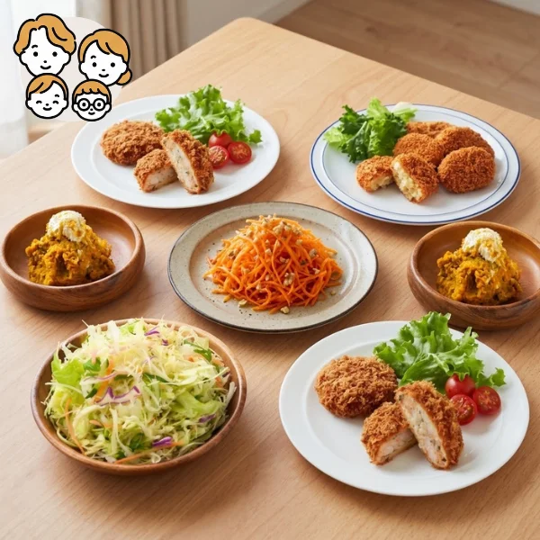 海鮮カツとコロッケの満足主菜・副菜セット (ファミリー)