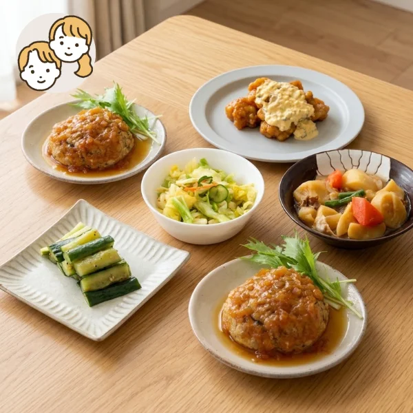 豆腐ハンバーグとチキン南蛮の満足主菜・副菜セット (大人2人)