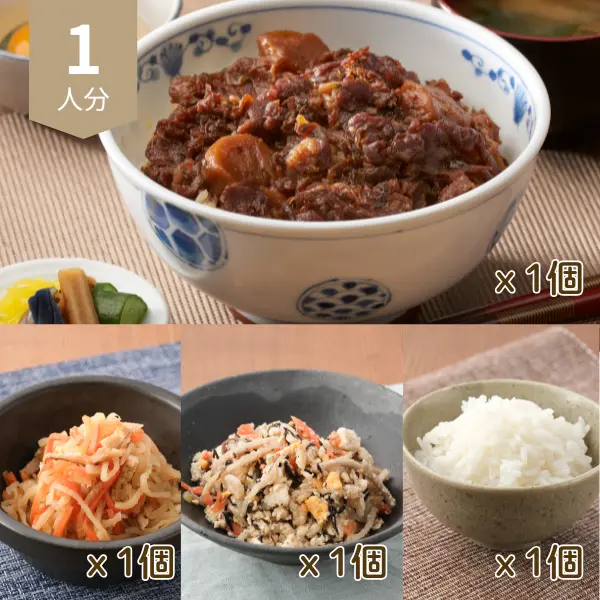 すき焼丼の主食付き和風献立 (1人分)