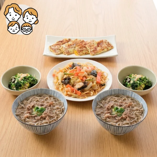 選べる麺と長芋焼きの主菜・副菜セット (ファミリー)