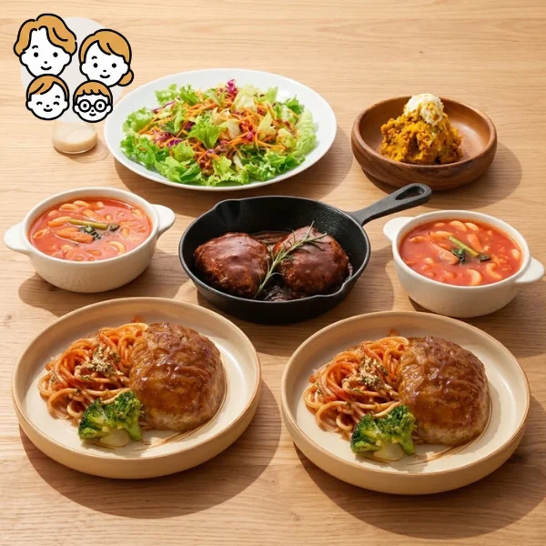 ハンバーグとミネストローネの洋風主菜・副菜セット (ファミリー)