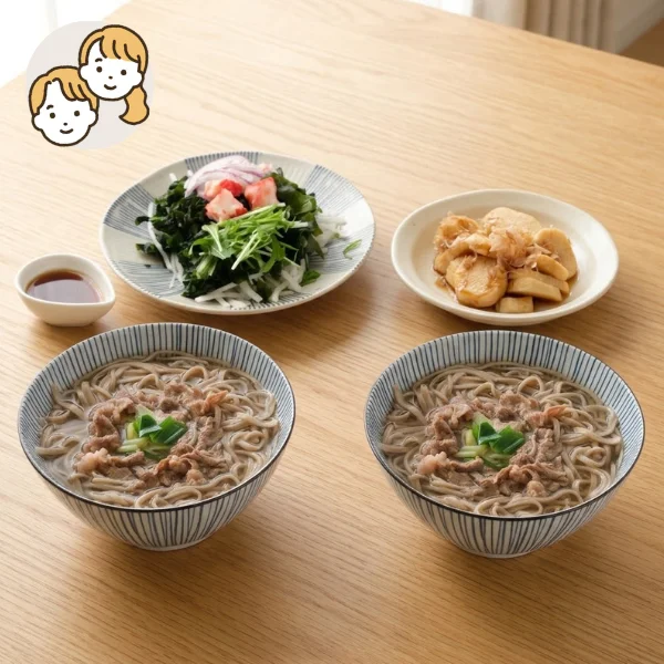 肉蕎麦とさっぱりサラダの主菜・副菜セット (大人2人)