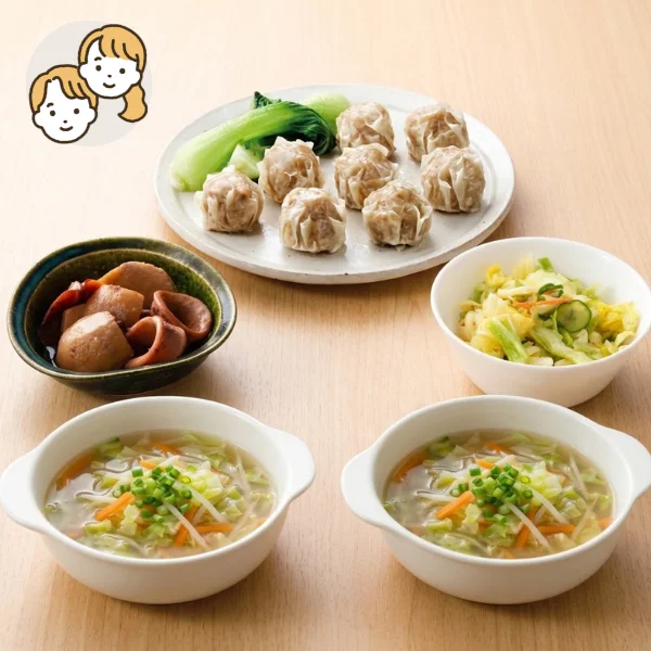 大粒焼売と鶏生姜スープの主菜・副菜セット (大人2人)