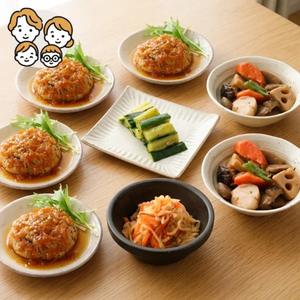 豆腐ハンバーグと筑前煮のほっこり主菜・副菜セット (ファミリー)