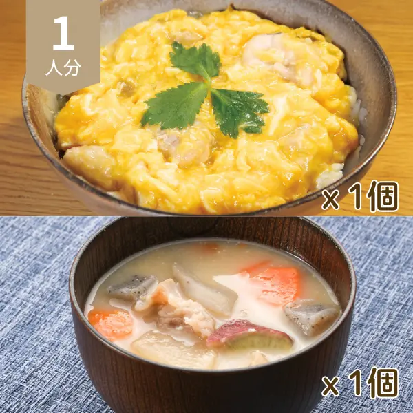 親子丼と豚汁の和風献立 (1人分)