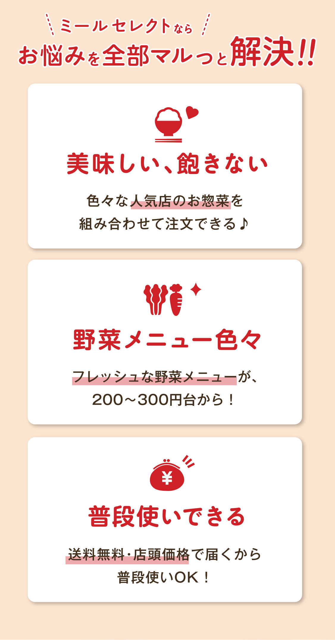 ミールセレクトならお悩みを全部解決